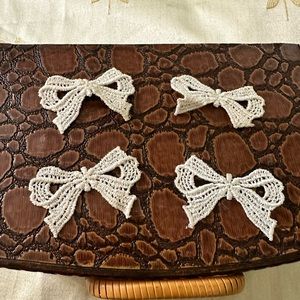 Four Vintage Handmade Crochet Lace Bows.